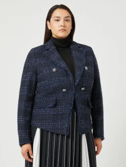 Online Marina Rinaldi Patterned yarn-dyed blazer MIDNIGHTBLUE