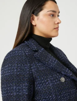 Online Marina Rinaldi Patterned yarn-dyed blazer MIDNIGHTBLUE