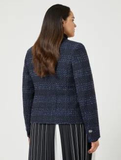 Online Marina Rinaldi Patterned yarn-dyed blazer MIDNIGHTBLUE