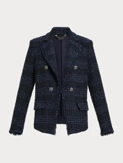 Online Marina Rinaldi Patterned yarn-dyed blazer MIDNIGHTBLUE