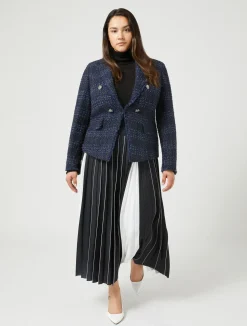 Online Marina Rinaldi Patterned yarn-dyed blazer MIDNIGHTBLUE