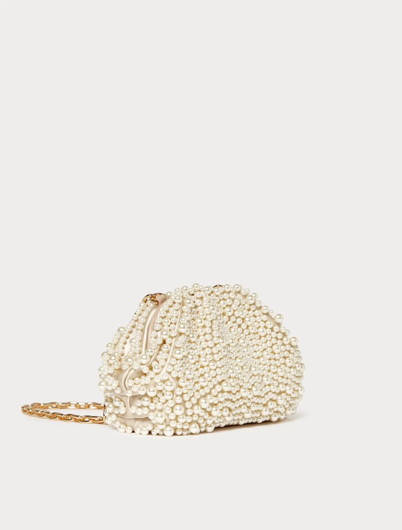 Fashion Marina Rinaldi Pearl-embellished satin clutch BEIGE