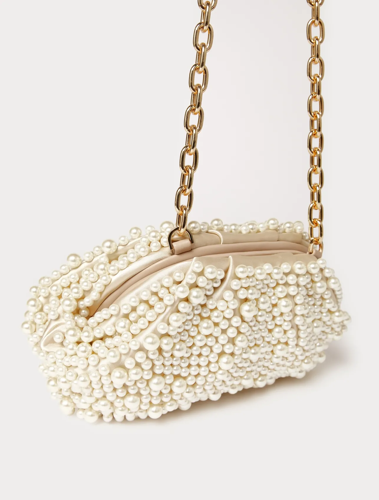 Fashion Marina Rinaldi Pearl-embellished satin clutch BEIGE