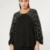 Fashion Marina Rinaldi Pearl-embellished viscose stretch sweater BLACK
