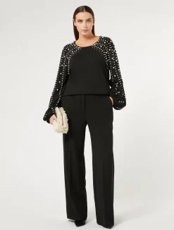 Fashion Marina Rinaldi Pearl-embellished viscose stretch sweater BLACK