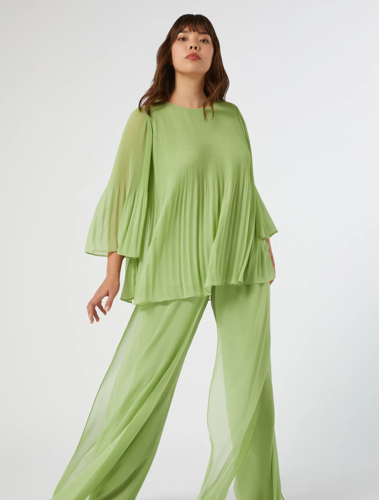 Sale Marina Rinaldi Pleated georgette blouse OLIVEGREEN