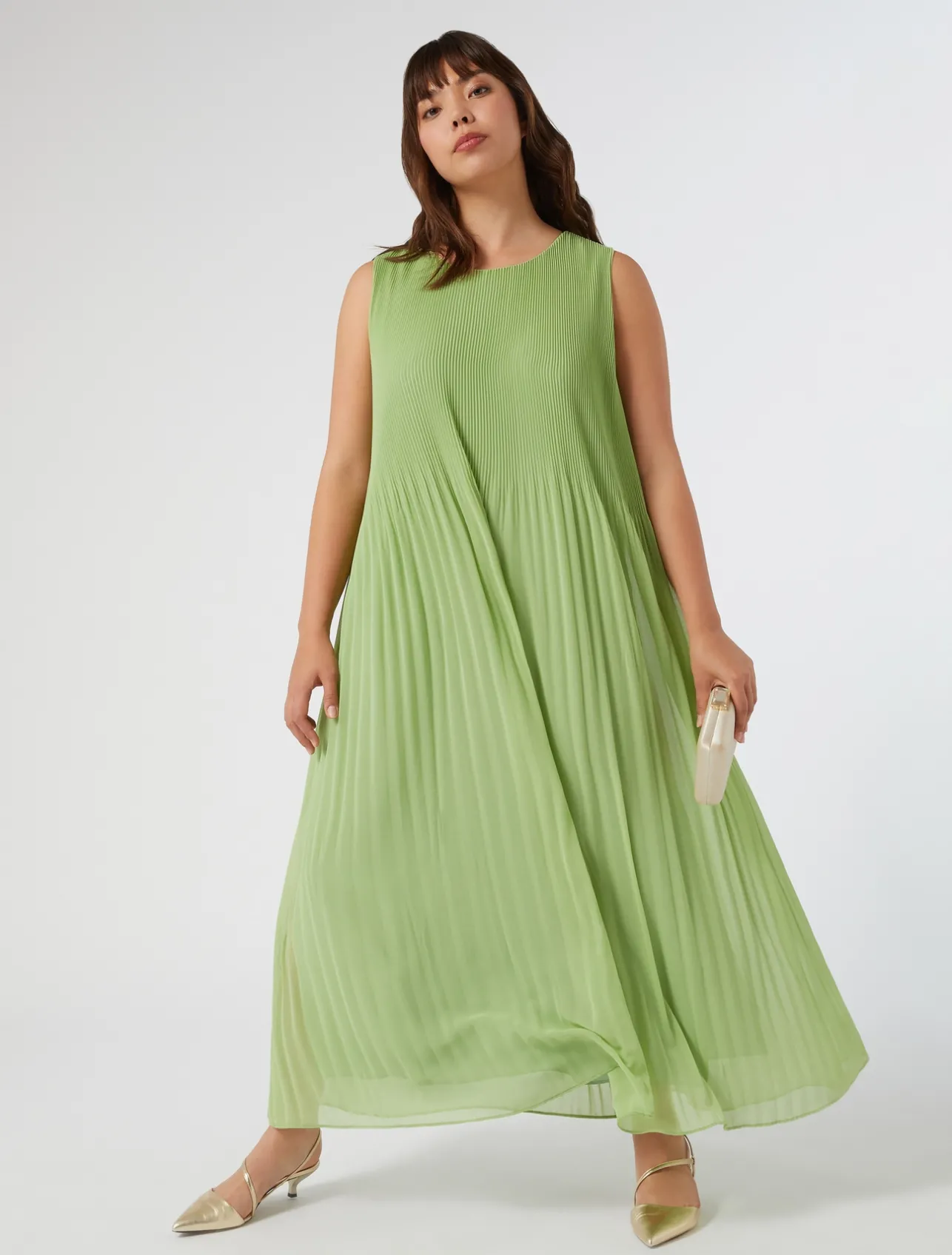 Hot Marina Rinaldi Pleated georgette dress OLIVEGREEN
