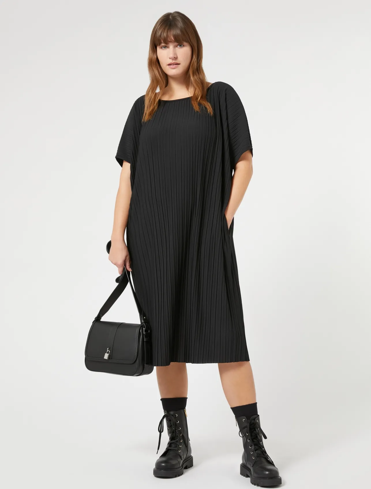Clearance Marina Rinaldi Pleated jersey dress BLACK
