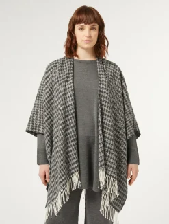 New Marina Rinaldi Poncho in yarn-dyed fabric BLACKWHITE