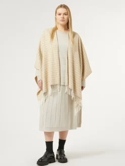 Fashion Marina Rinaldi Poncho in yarn-dyed fabric BEIGE