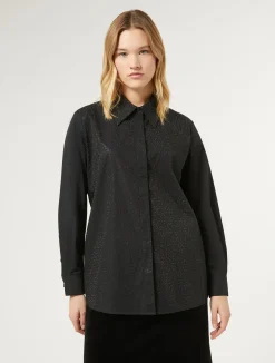 Outlet Marina Rinaldi Poplin shirt with rhinestones BLACK