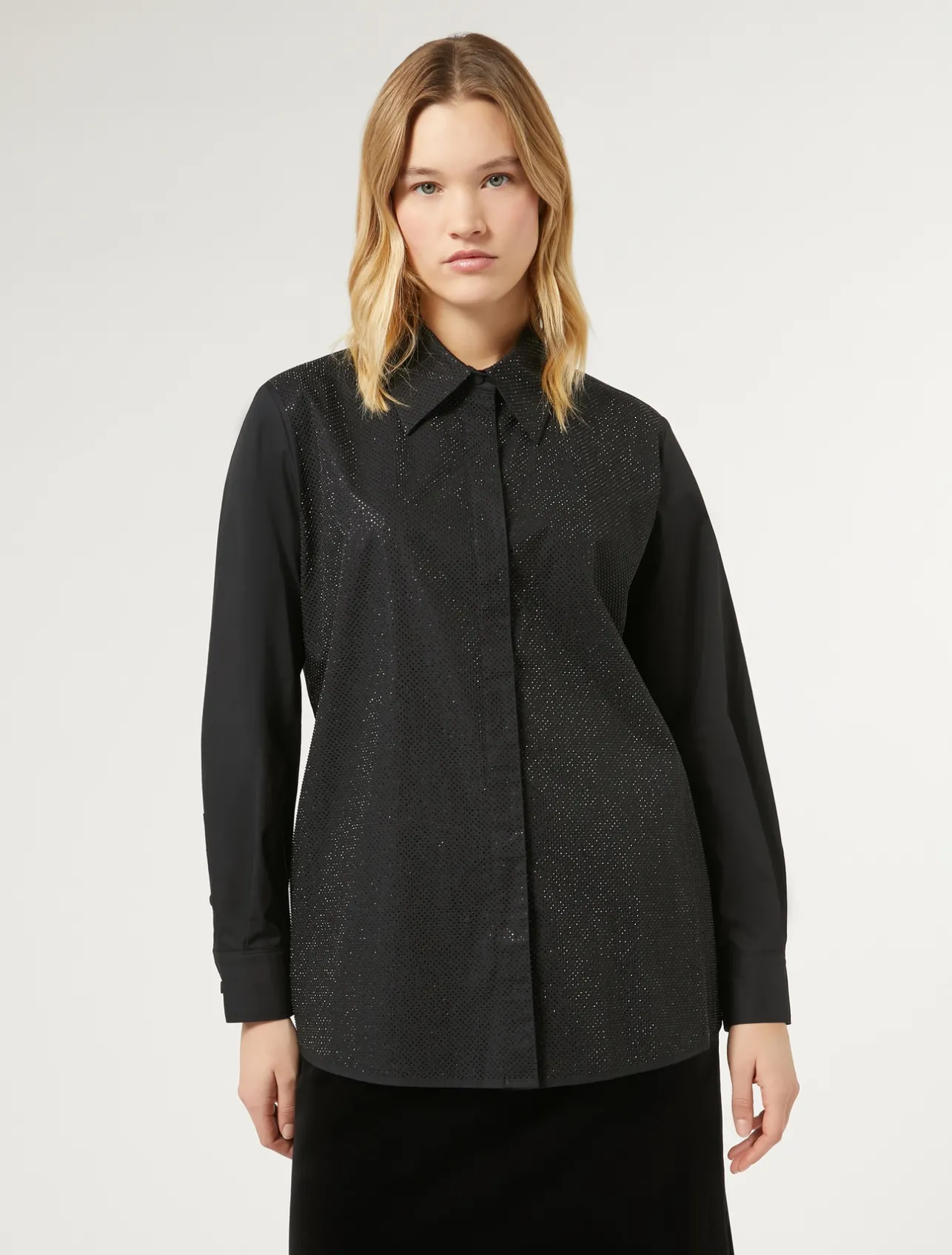 Outlet Marina Rinaldi Poplin shirt with rhinestones BLACK