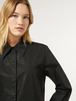 Outlet Marina Rinaldi Poplin shirt with rhinestones BLACK