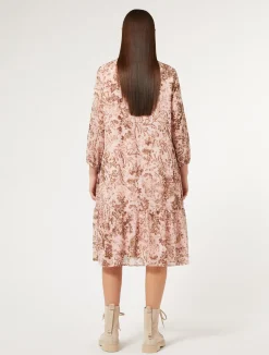 New Marina Rinaldi Printed georgette dress ANTIQUEROSE