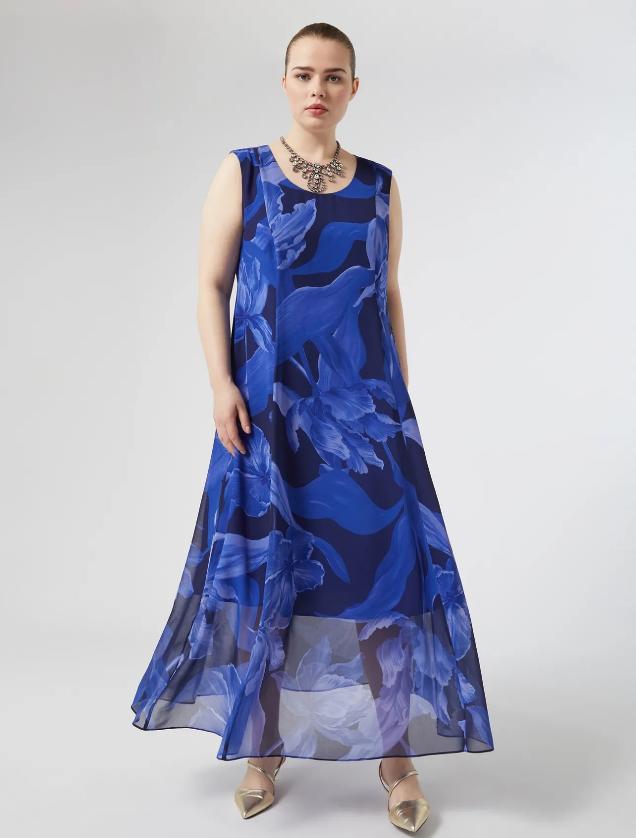 New Marina Rinaldi Printed georgette dress MIDNIGHTBLUE