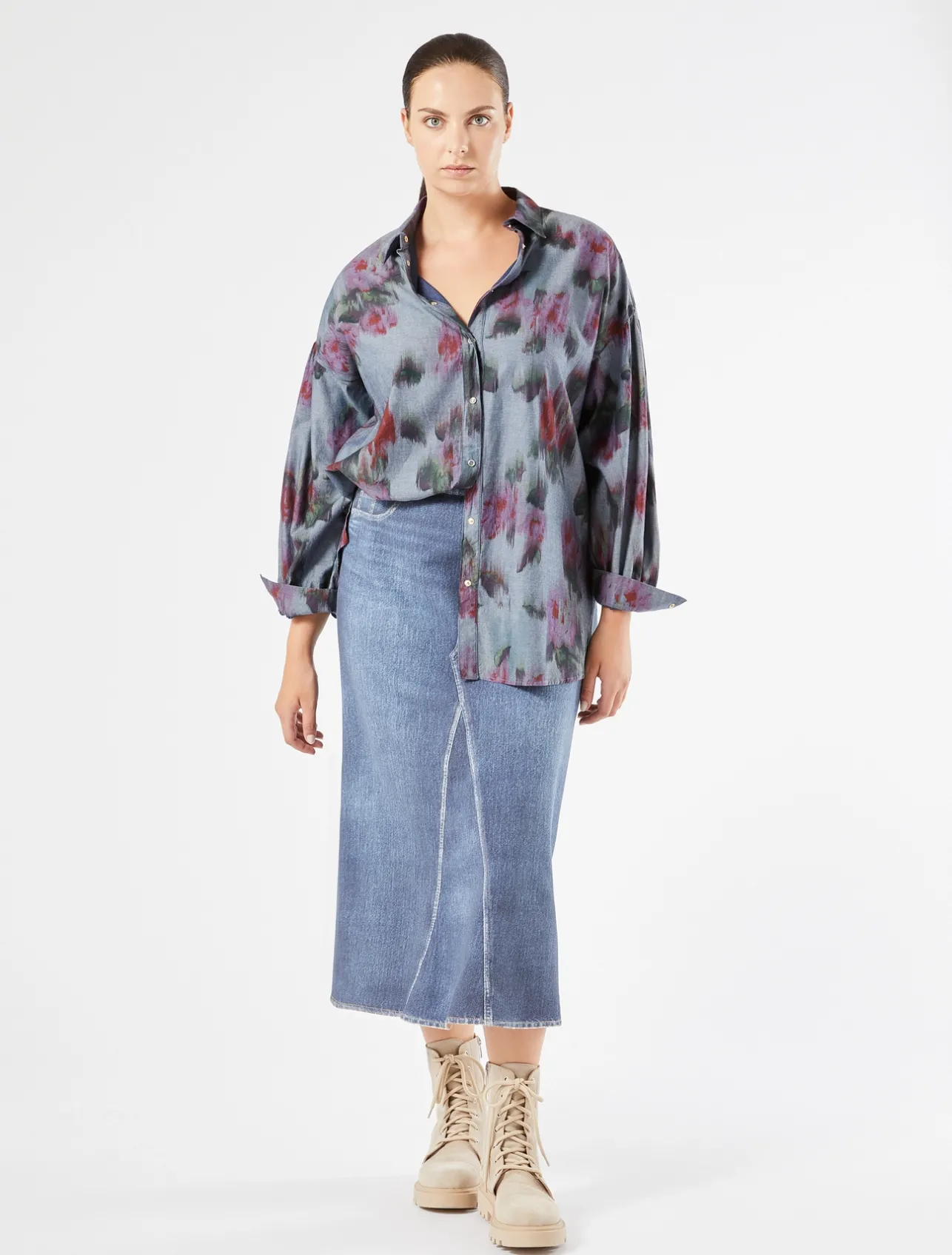 Best Marina Rinaldi Printed jersey fleece skirt CORNFLOWERBLUE