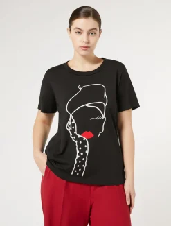 Fashion Marina Rinaldi Printed jersey t-shirt BLACK