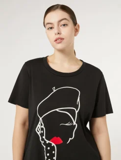 Fashion Marina Rinaldi Printed jersey t-shirt BLACK