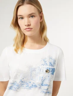 Outlet Marina Rinaldi Printed jersey T-shirt OPTICALWHITE