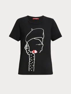 Fashion Marina Rinaldi Printed jersey t-shirt BLACK