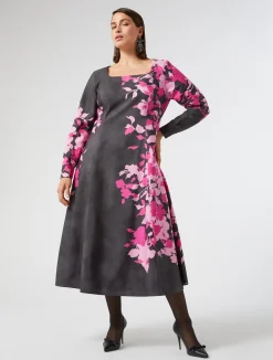 Clearance Marina Rinaldi Printed poplin dress BLACK