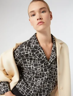 Outlet Marina Rinaldi Printed poplin shirt BLACK