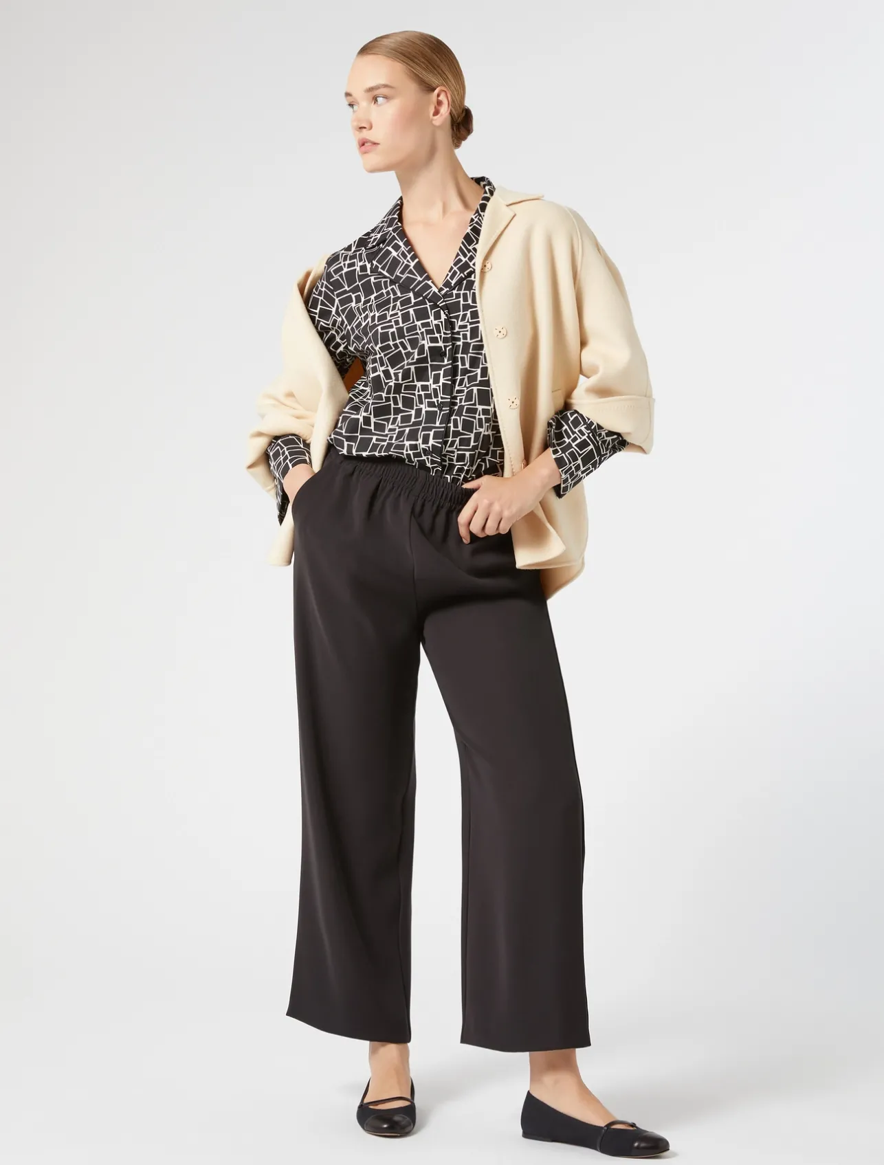 Outlet Marina Rinaldi Printed poplin shirt BLACK