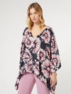 Clearance Marina Rinaldi Printed satin poncho MIDNIGHTBLUE
