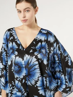 Sale Marina Rinaldi Printed satin poncho BLACK