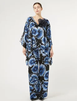 Sale Marina Rinaldi Printed satin poncho BLACK