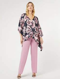 Clearance Marina Rinaldi Printed satin poncho MIDNIGHTBLUE