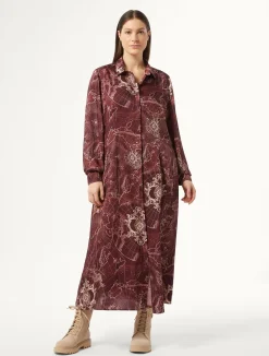Sale Marina Rinaldi Printed twill dress BORDEAUX