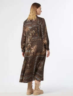 New Marina Rinaldi Printed twill dress BROWNBORDEAUX