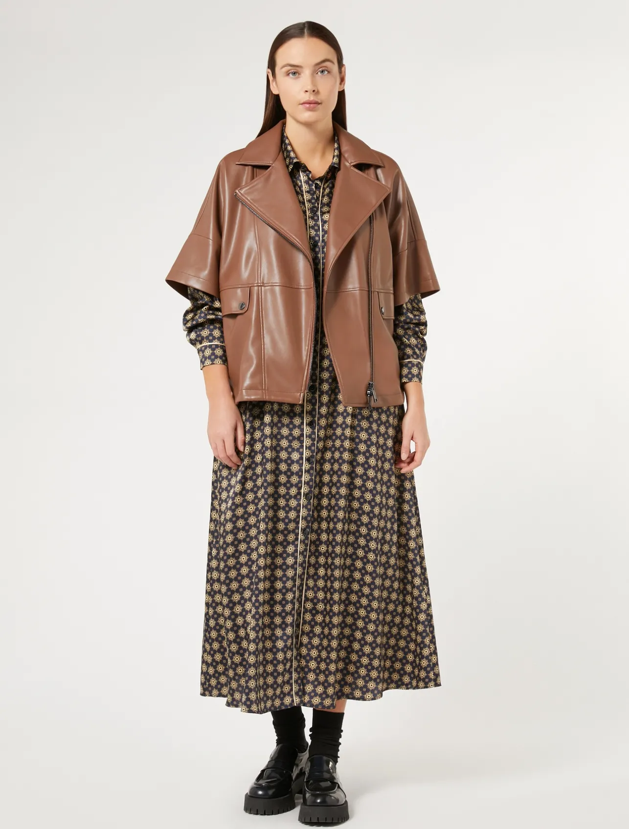 Discount Marina Rinaldi Printed twill dress MIDNIGHTBLUE