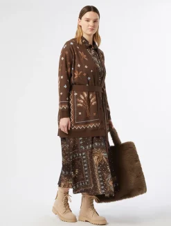 New Marina Rinaldi Printed twill dress BROWNBORDEAUX