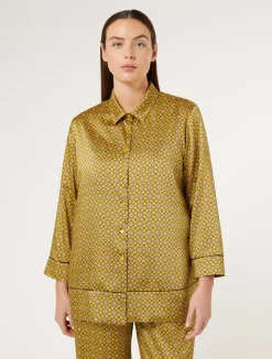 New Marina Rinaldi Printed twill shirt OCHRE