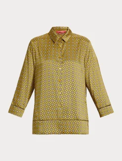 New Marina Rinaldi Printed twill shirt OCHRE