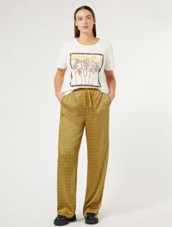 New Marina Rinaldi Printed twill trousers OCHRE