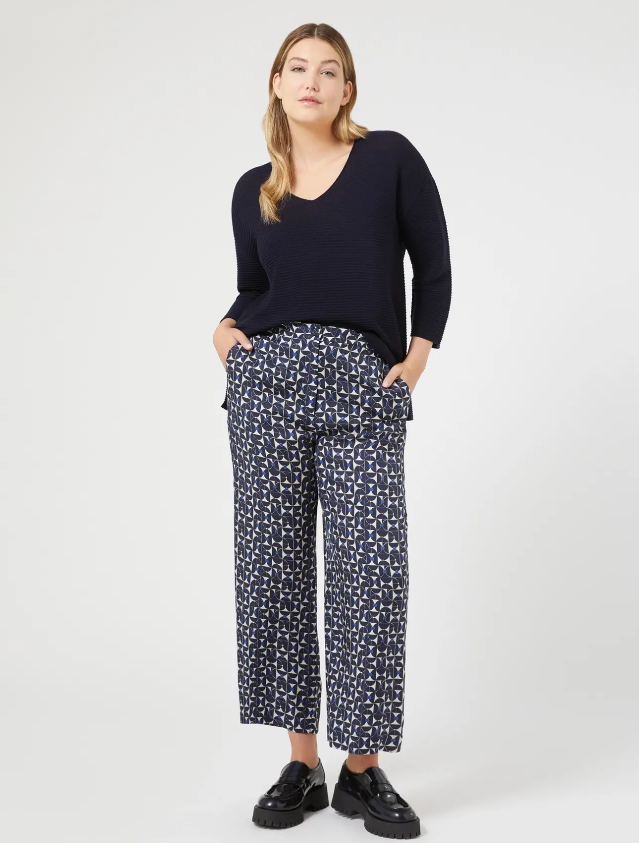 Fashion Marina Rinaldi Printed twill trousers ULTRAMARINE