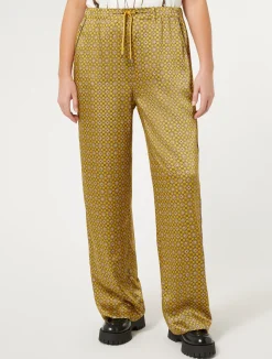 New Marina Rinaldi Printed twill trousers OCHRE