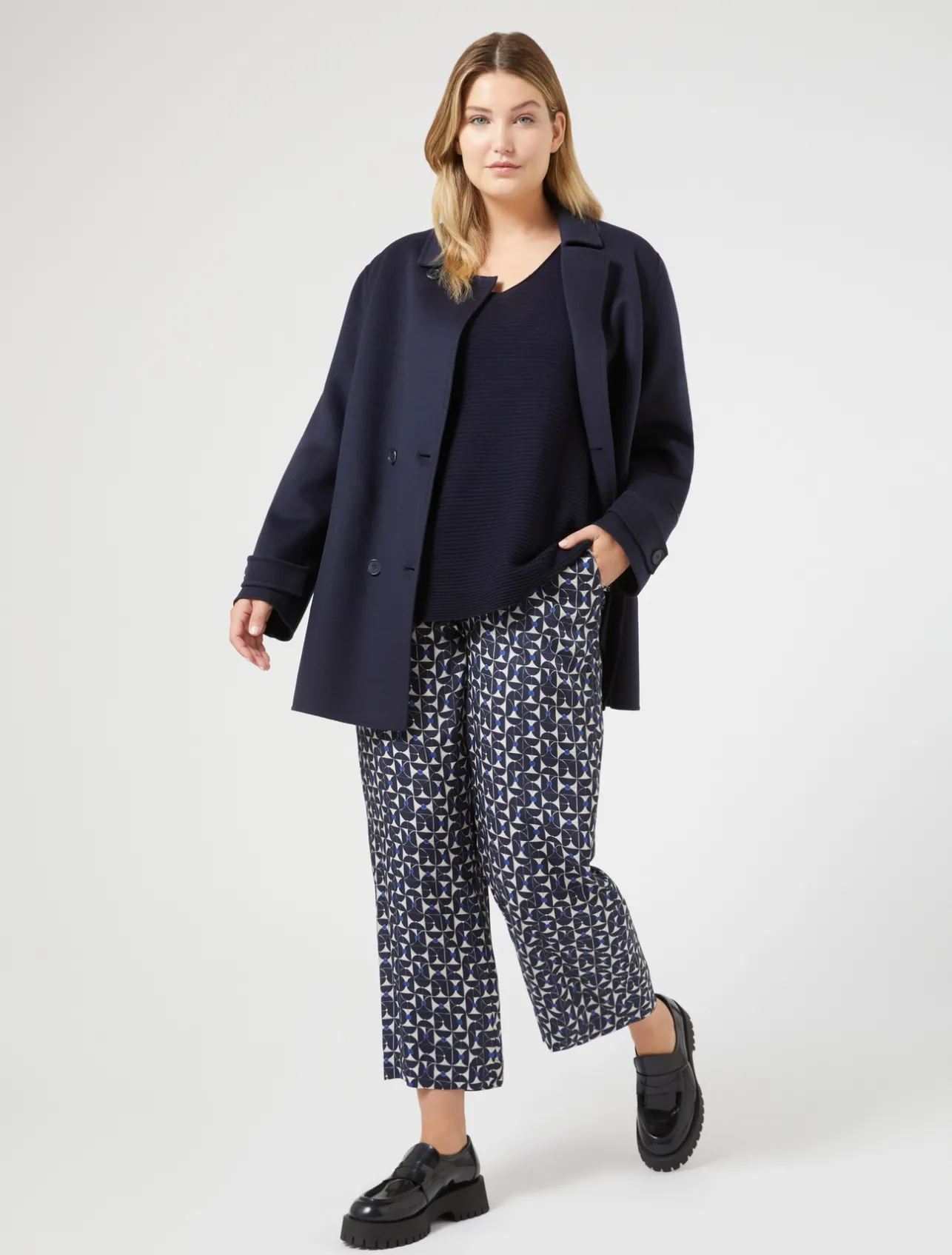 Fashion Marina Rinaldi Printed twill trousers ULTRAMARINE
