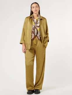 New Marina Rinaldi Printed twill trousers OCHRE