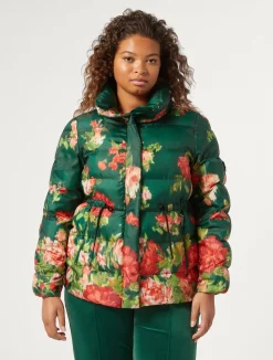 Sale Marina Rinaldi Printed water-repellent padded jacket DARKGREEN