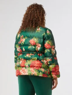 Sale Marina Rinaldi Printed water-repellent padded jacket DARKGREEN