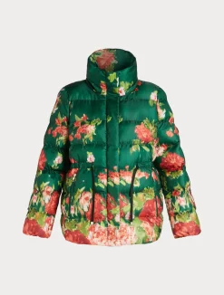 Sale Marina Rinaldi Printed water-repellent padded jacket DARKGREEN