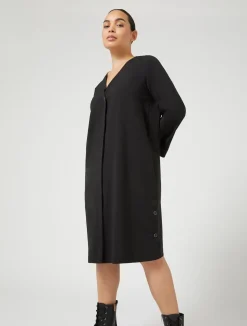 Best Marina Rinaldi Pure wool canvas shirt dress BLACK