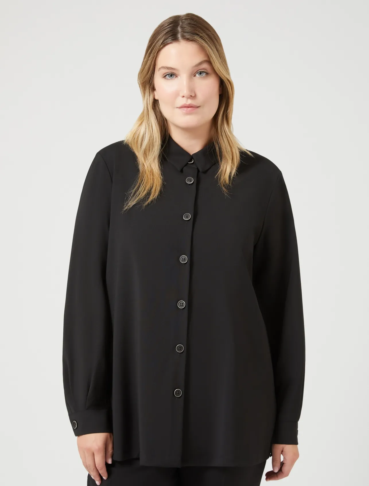 Outlet Marina Rinaldi Pure wool canvas tunic BLACK