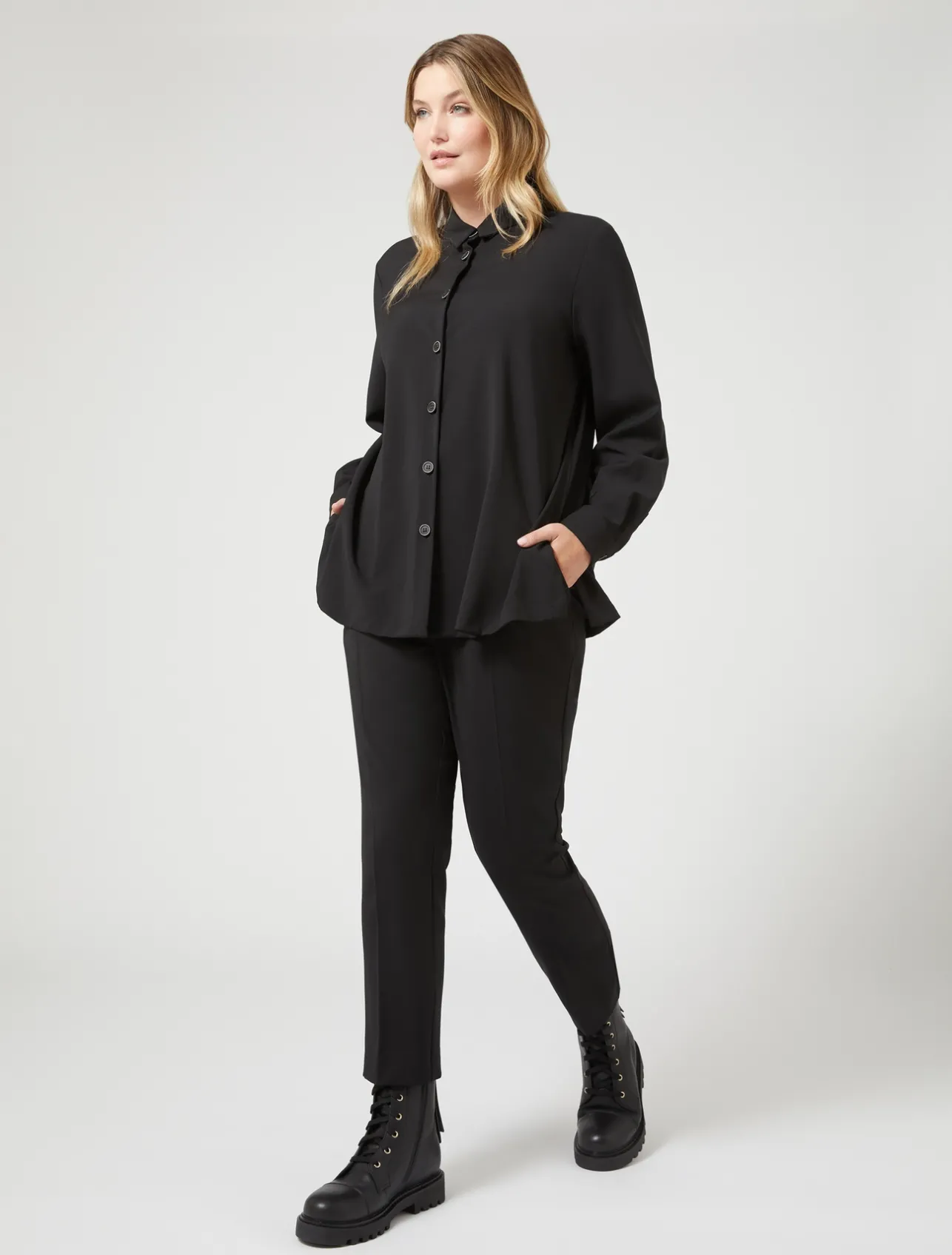Outlet Marina Rinaldi Pure wool canvas tunic BLACK