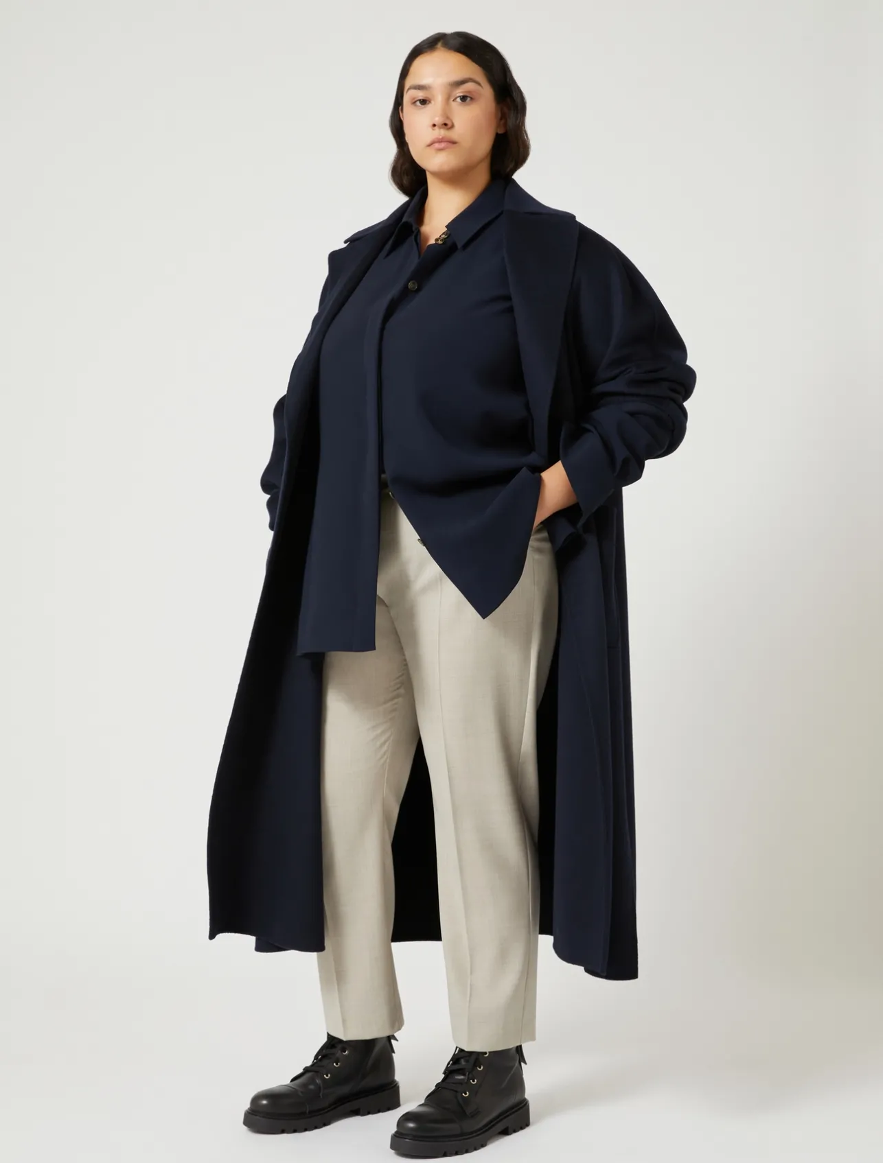 Fashion Marina Rinaldi Pure wool poplin trousers BEIGE