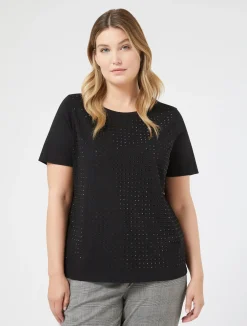 Best Marina Rinaldi Rhinestone-adorned jersey T-shirt BLACK